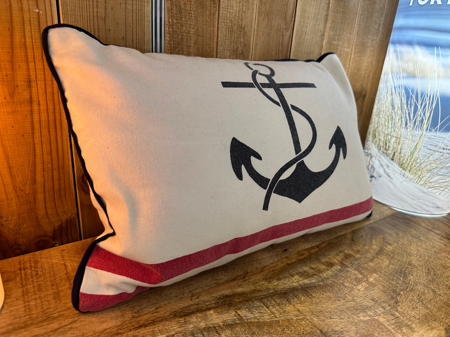 Coussin ancre bleu et rayures