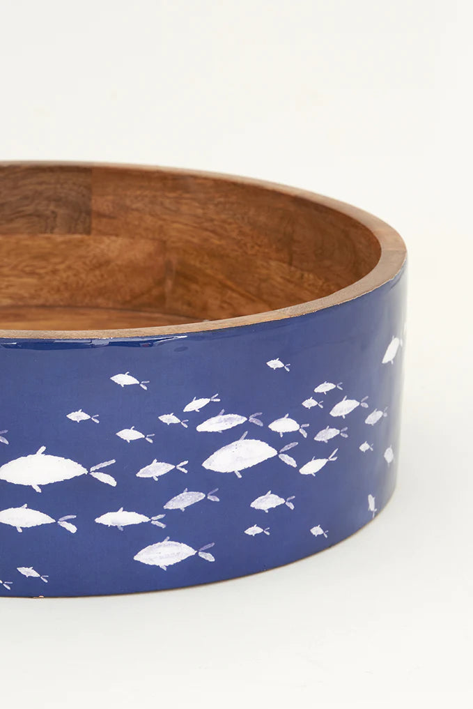 Grand plat en bois émaillé avec poissons