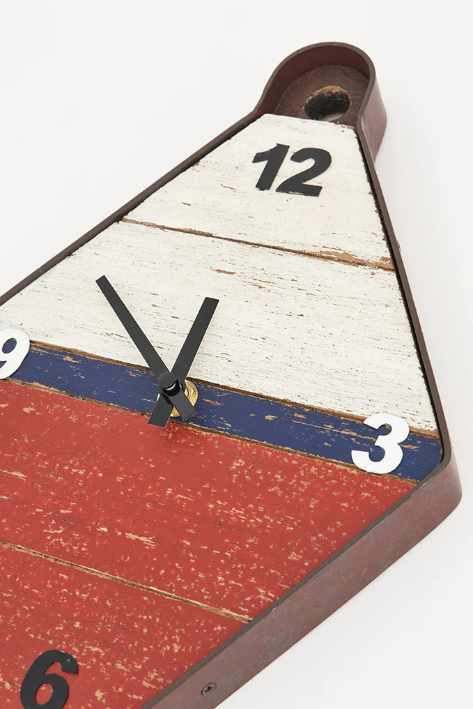 Horloge forme bouée bois et métal