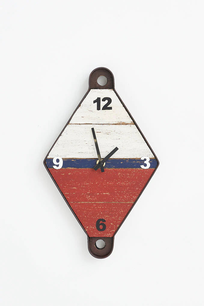 Horloge forme bouée bois et métal
