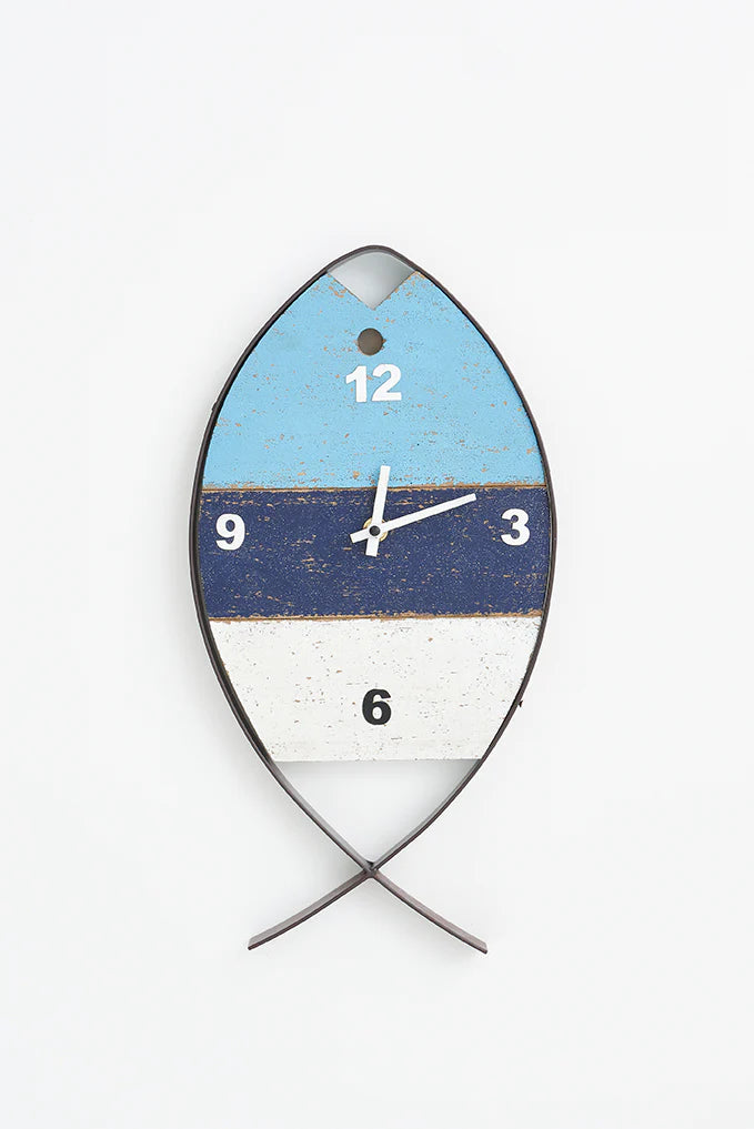 Horloge forme de poisson bois et métal