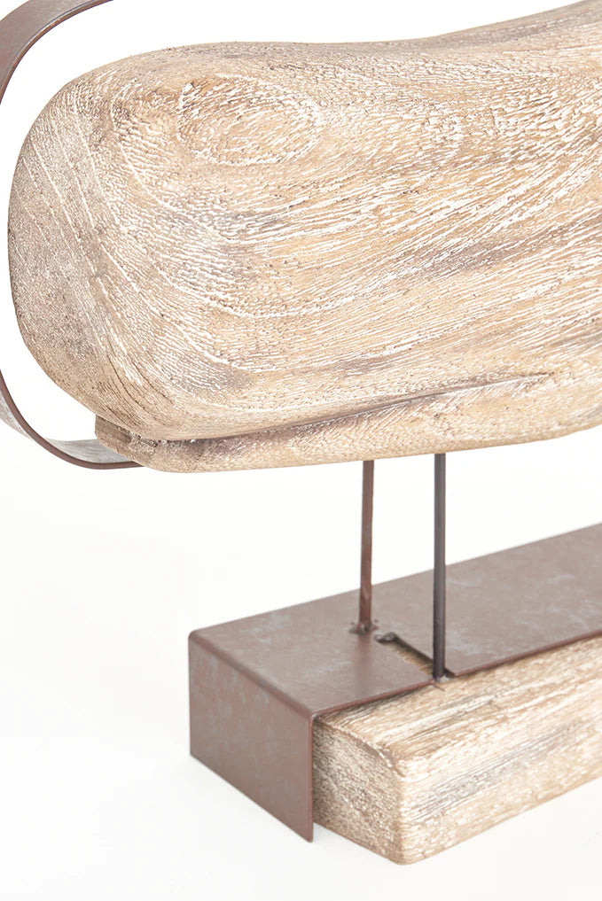 Baleine en bois au contour en métal