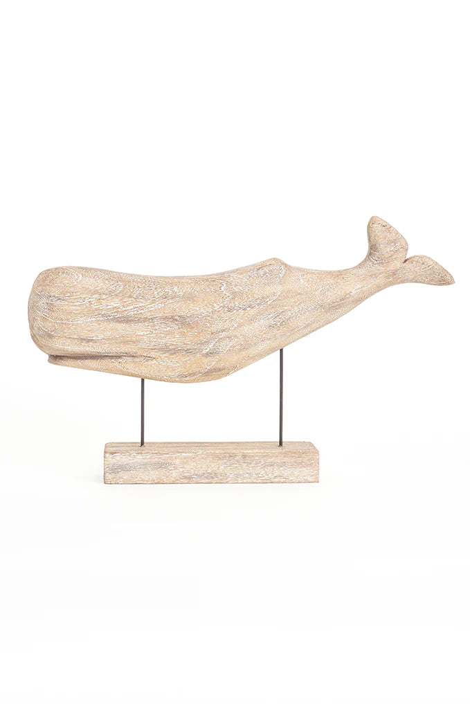 Baleine en bois au contour en métal