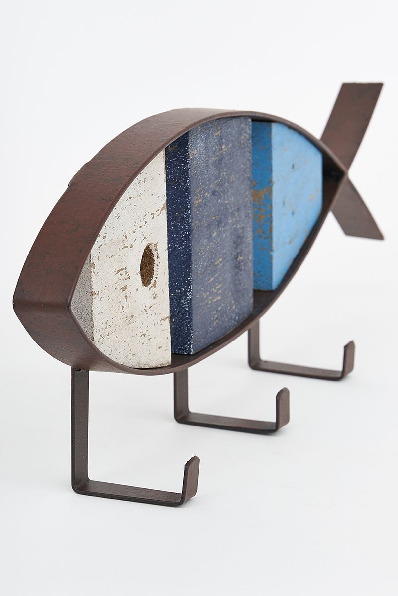 Porte-manteaux poisson bois et métal