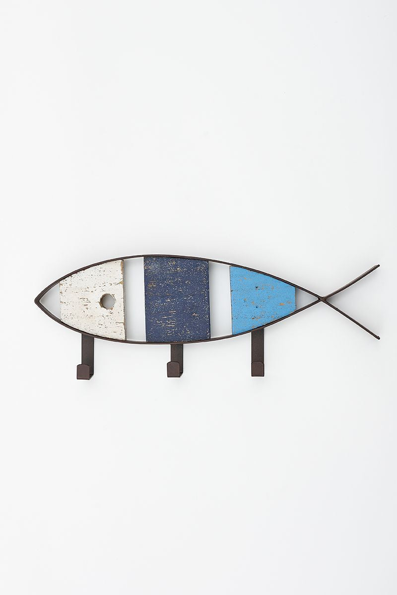 Porte-manteaux poisson bois et métal