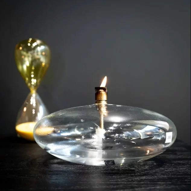 Lampe à huile Style galet - verre et laiton