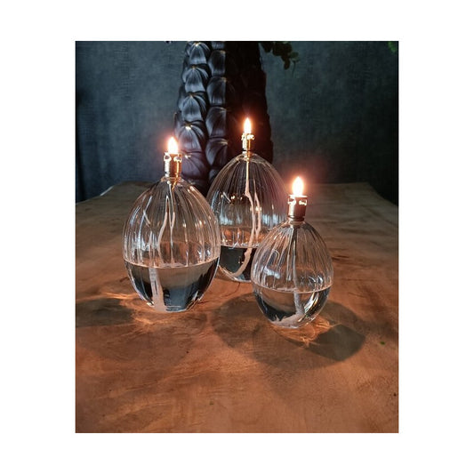 Lampe à huile Style Ovalis striée - verre et laiton