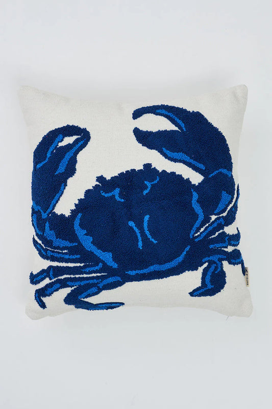 Coussin coton avec broderie crabe bleu