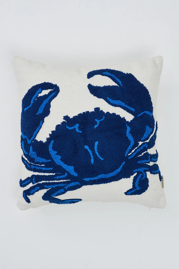 Coussin coton avec broderie crabe bleu