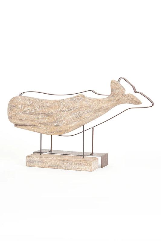 Baleine en bois au contour en métal