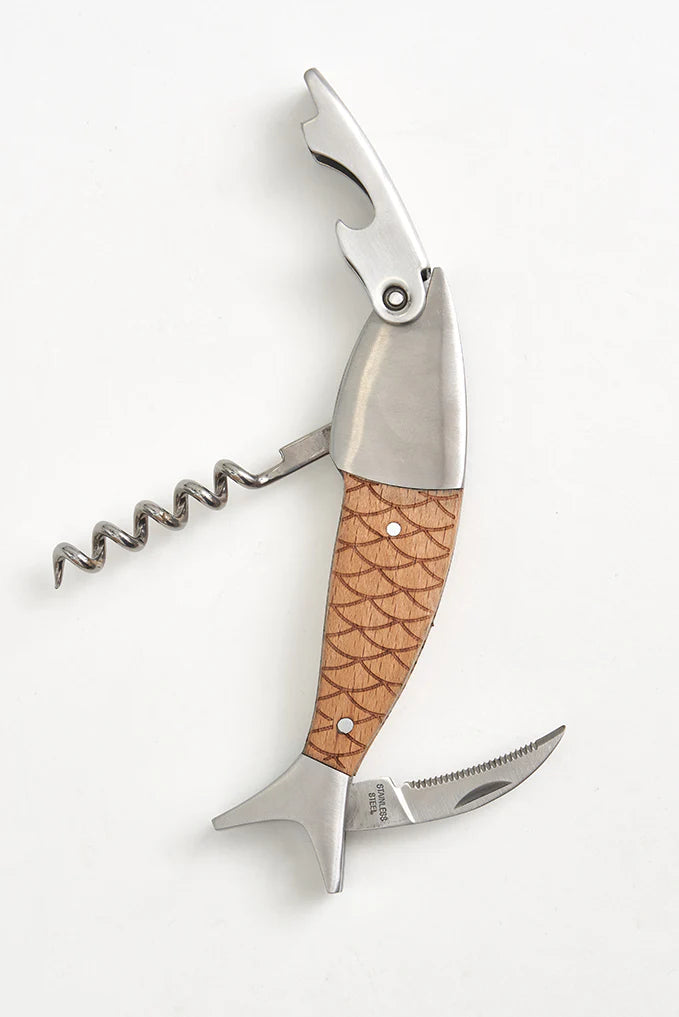Tire-bouchon et couteau en forme de poisson